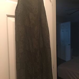 High neck Lace army green dress, knee length